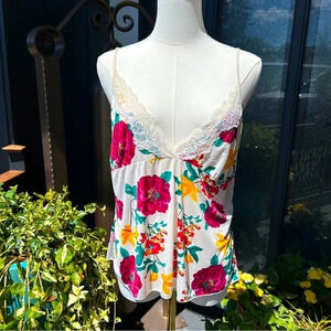 Oh La La Cheri Paris Floral Tie Back Lace Deep V-Neck Camisole Tank L/XL